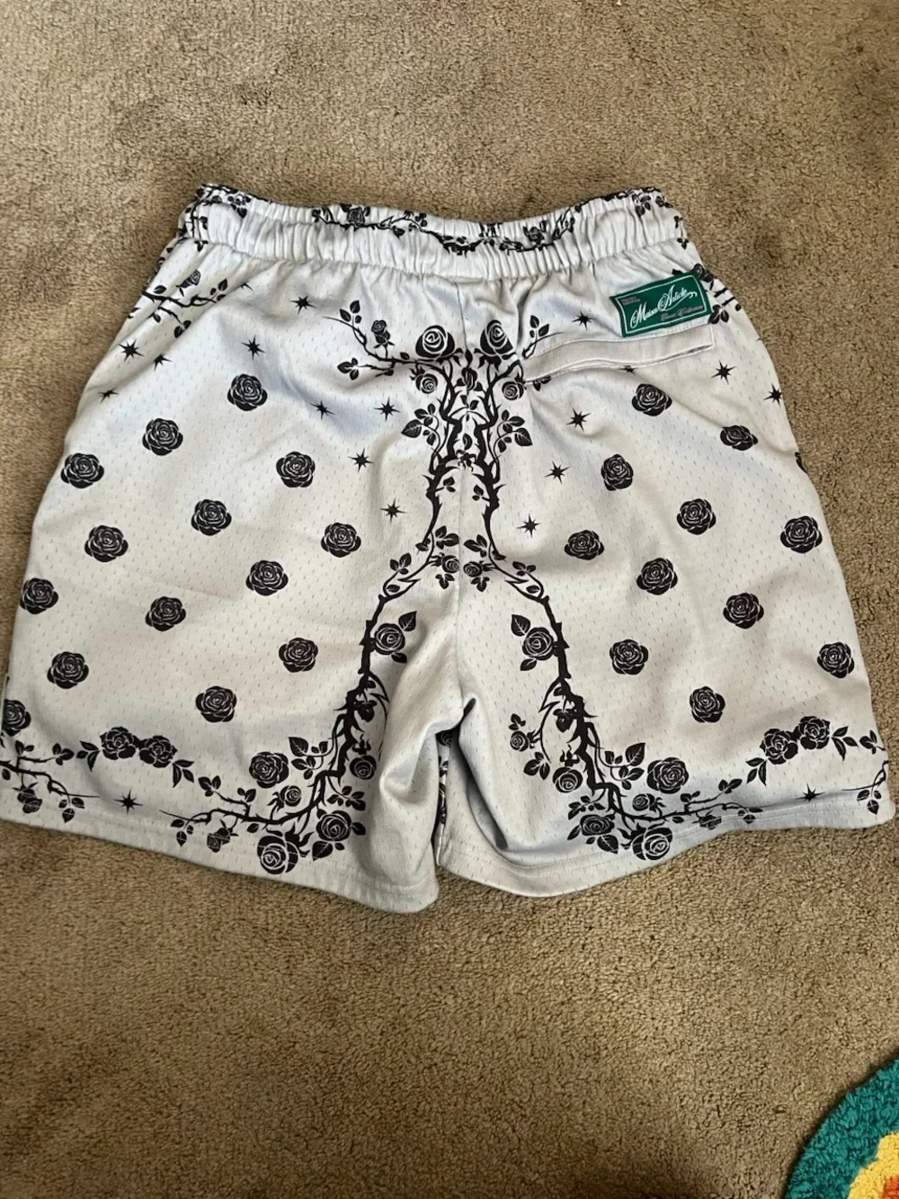 White & Black Virgen de Guadalupe Graphic Athletic Shorts for Men